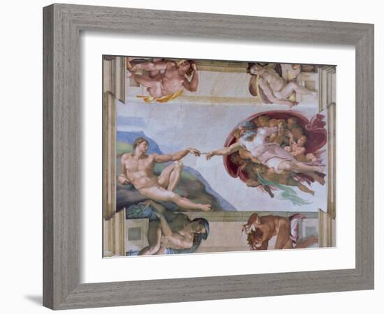 Michelangelo, the Creation of Adam in the Sistine Chapel, Vatican, Rome, Lazio, Italy, Europe-Rainford Roy-Framed Photographic Print