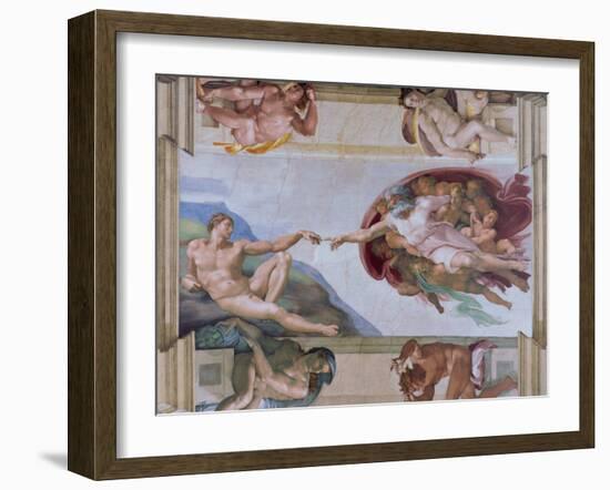 Michelangelo, the Creation of Adam in the Sistine Chapel, Vatican, Rome, Lazio, Italy, Europe-Rainford Roy-Framed Photographic Print