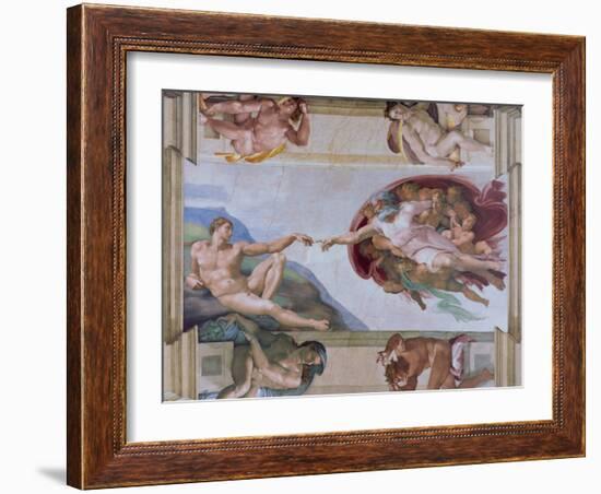 Michelangelo, the Creation of Adam in the Sistine Chapel, Vatican, Rome, Lazio, Italy, Europe-Rainford Roy-Framed Photographic Print