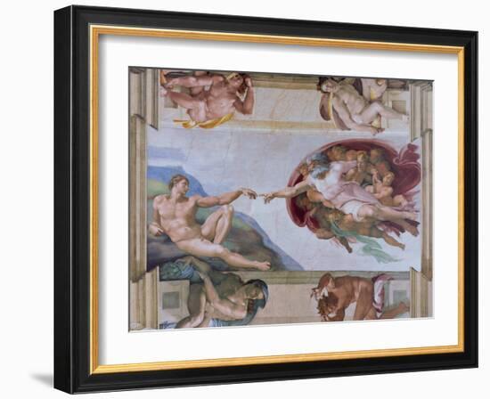 Michelangelo, the Creation of Adam in the Sistine Chapel, Vatican, Rome, Lazio, Italy, Europe-Rainford Roy-Framed Photographic Print