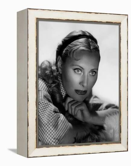 Michele Morgan (b/w photo)-null-Framed Stretched Canvas