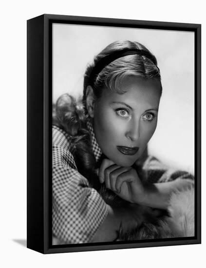 Michele Morgan (b/w photo)-null-Framed Stretched Canvas