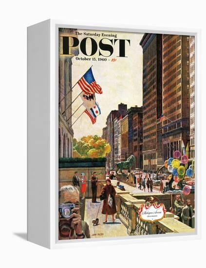 "Michigan Avenue, Chicago," Saturday Evening Post Cover, October 15, 1960-John Falter-Framed Premier Image Canvas