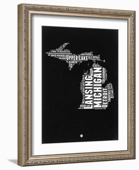 Michigan Black and White Map-NaxArt-Framed Art Print