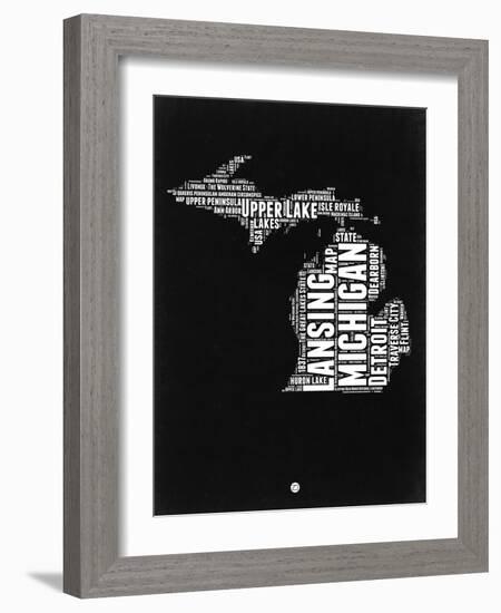 Michigan Black and White Map-NaxArt-Framed Art Print