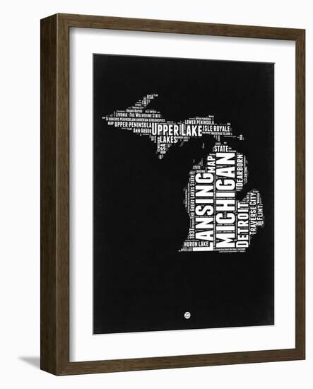 Michigan Black and White Map-NaxArt-Framed Art Print