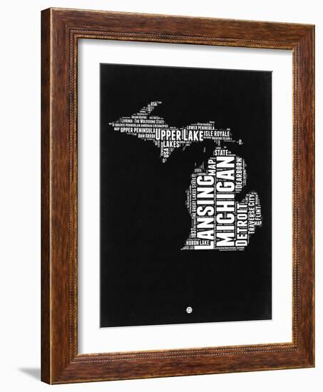 Michigan Black and White Map-NaxArt-Framed Art Print