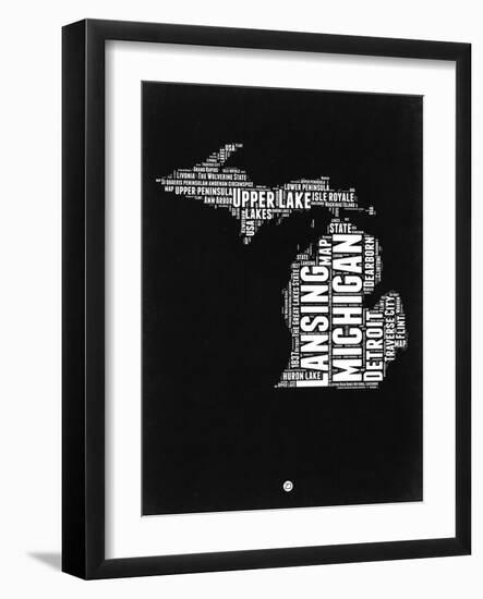 Michigan Black and White Map-NaxArt-Framed Art Print