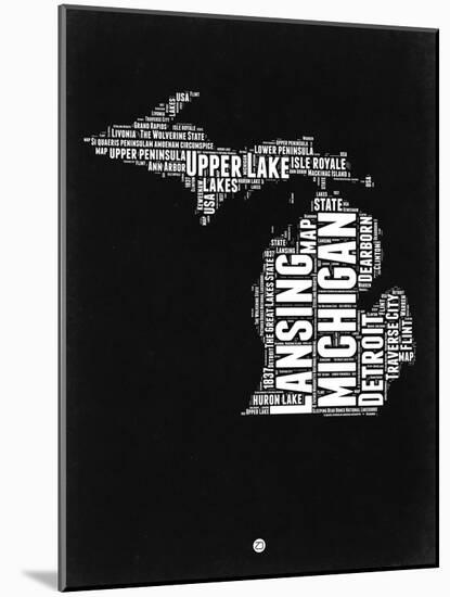 Michigan Black and White Map-NaxArt-Mounted Art Print