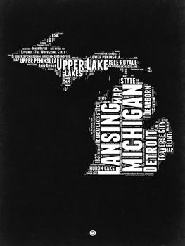 'Michigan Black and White Map' Art Print - NaxArt | Art.com