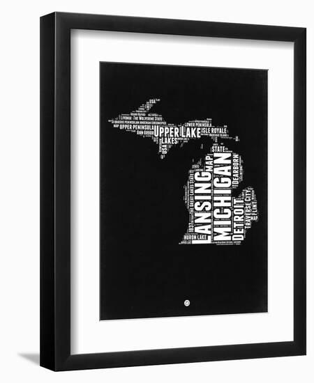 Michigan Black and White Map-NaxArt-Framed Art Print