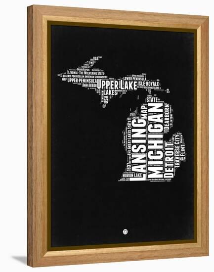 Michigan Black and White Map-NaxArt-Framed Stretched Canvas