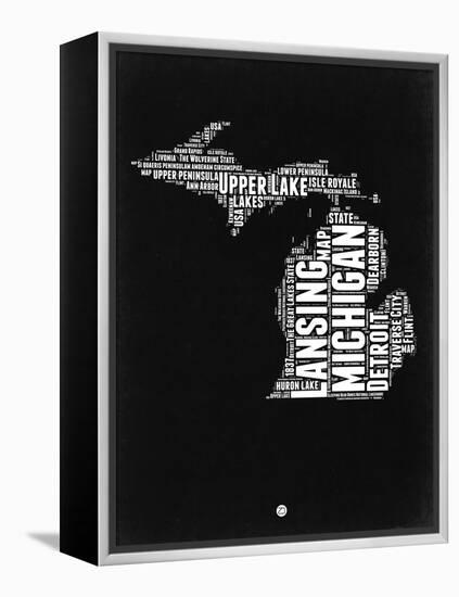 Michigan Black and White Map-NaxArt-Framed Stretched Canvas