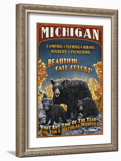 Michigan - Black Bears and Fall Colors-Lantern Press-Framed Art Print