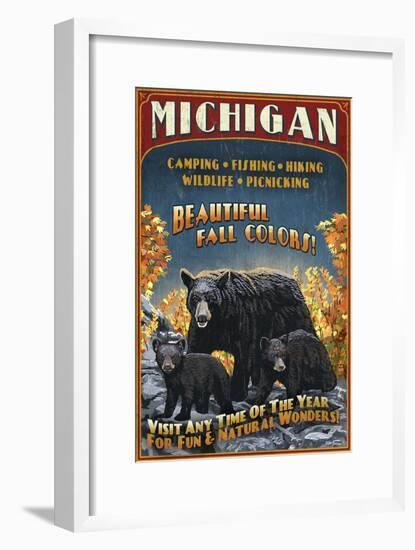 Michigan - Black Bears and Fall Colors-Lantern Press-Framed Art Print