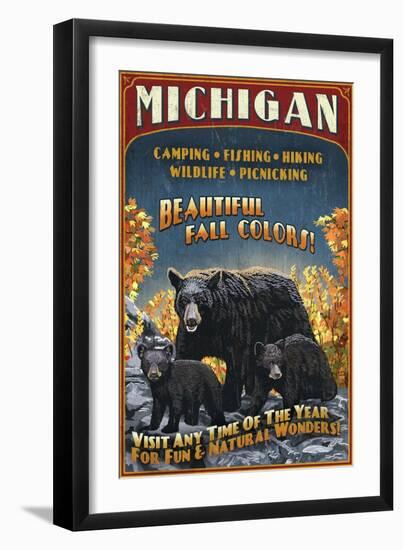 Michigan - Black Bears and Fall Colors-Lantern Press-Framed Art Print