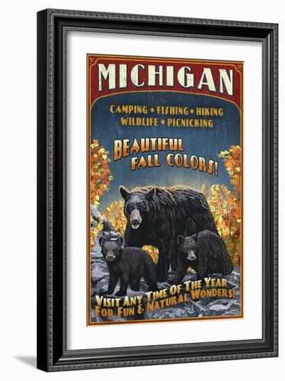 Michigan - Black Bears and Fall Colors-Lantern Press-Framed Art Print
