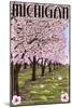 Michigan - Cherry Orchard in Blossom-Lantern Press-Mounted Art Print