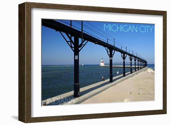 Michigan City, Indiana - Lighthouse 1-Lantern Press-Framed Art Print