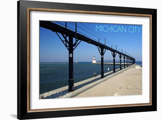 Michigan City, Indiana - Lighthouse 1-Lantern Press-Framed Art Print