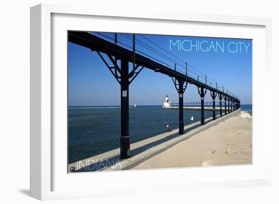 Michigan City, Indiana - Lighthouse 1-Lantern Press-Framed Art Print