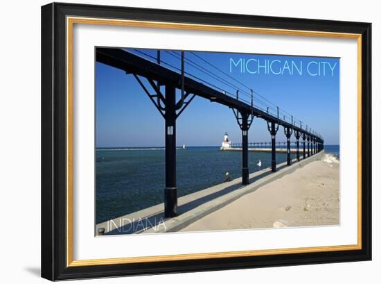 Michigan City, Indiana - Lighthouse 1-Lantern Press-Framed Art Print