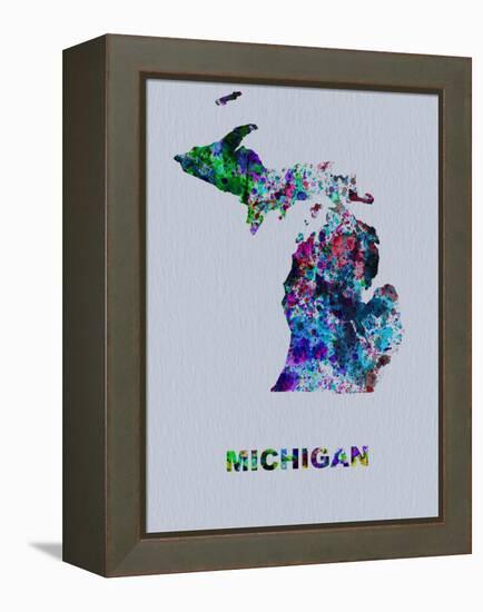 Michigan Color Splatter Map-NaxArt-Framed Stretched Canvas