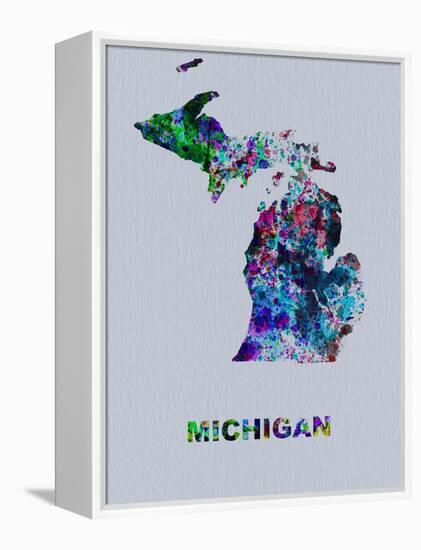 Michigan Color Splatter Map-NaxArt-Framed Stretched Canvas