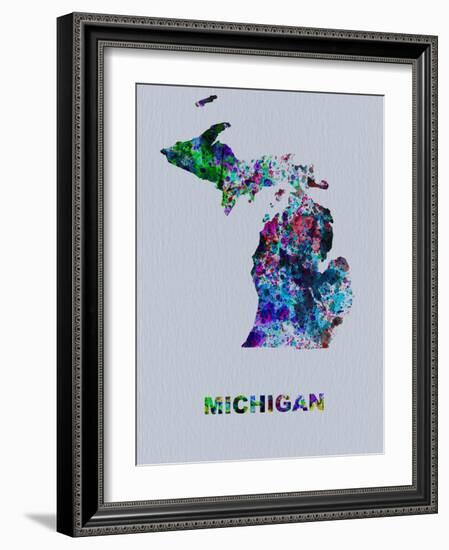 Michigan Color Splatter Map-NaxArt-Framed Art Print