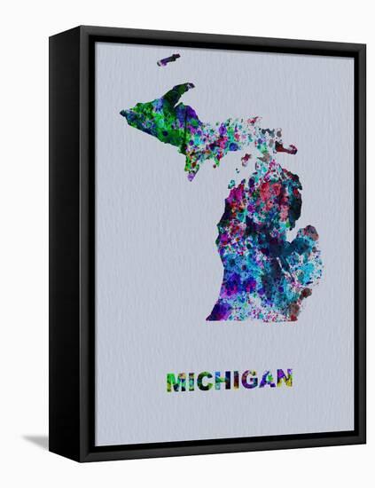 Michigan Color Splatter Map-NaxArt-Framed Stretched Canvas