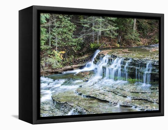 Michigan, Lower Au Train Falls, Autumn Waterfall in Upper Michigan-Julie Eggers-Framed Premier Image Canvas