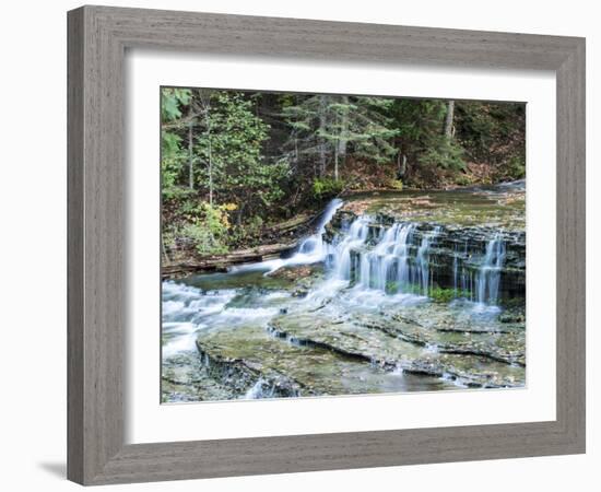 Michigan, Lower Au Train Falls, Autumn Waterfall in Upper Michigan-Julie Eggers-Framed Photographic Print