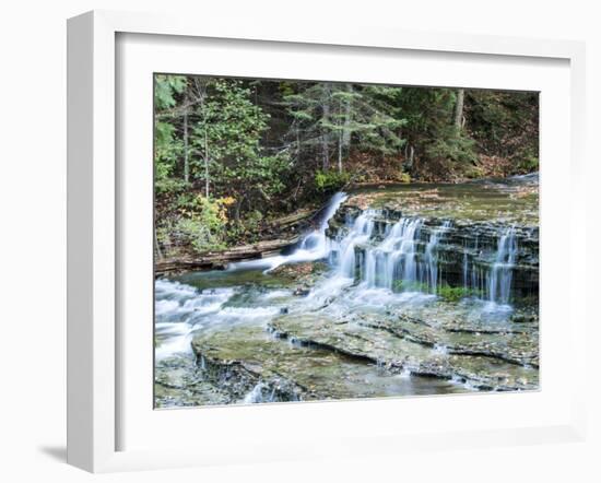 Michigan, Lower Au Train Falls, Autumn Waterfall in Upper Michigan-Julie Eggers-Framed Photographic Print
