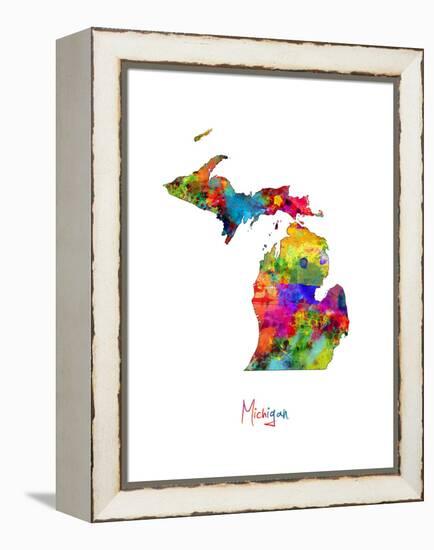 Michigan Map-Michael Tompsett-Framed Stretched Canvas