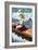 Michigan - Pinup Girl Boating-Lantern Press-Framed Art Print