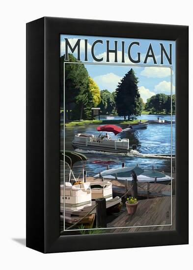 Michigan - Pontoon Boats-Lantern Press-Framed Stretched Canvas