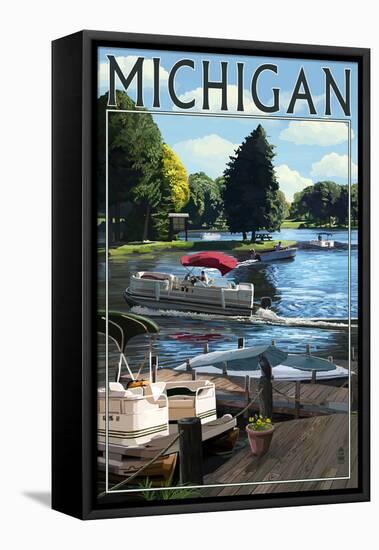 Michigan - Pontoon Boats-Lantern Press-Framed Stretched Canvas