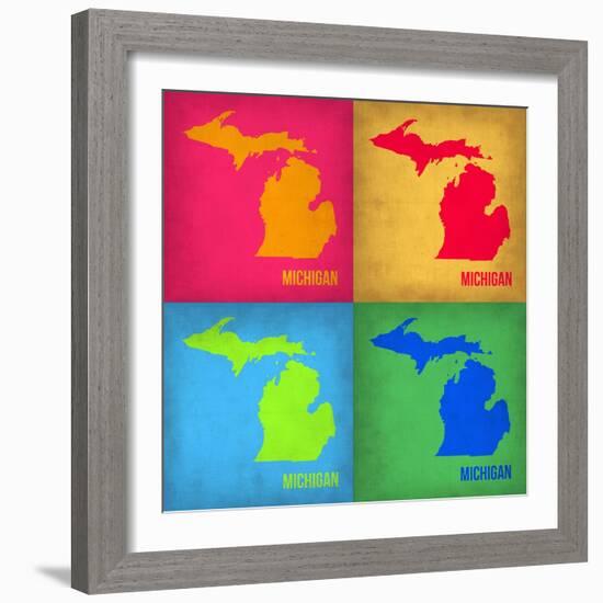 Michigan Pop Art Map 1-NaxArt-Framed Art Print