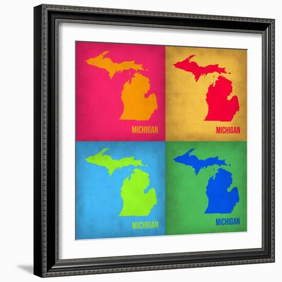 Michigan Pop Art Map 1-NaxArt-Framed Art Print