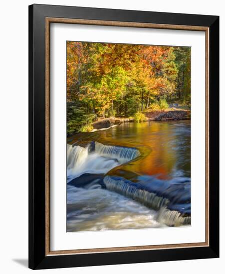 Michigan. Trees Reflect in Cascade Above Bond Falls, Ontonagon River-Julie Eggers-Framed Photographic Print