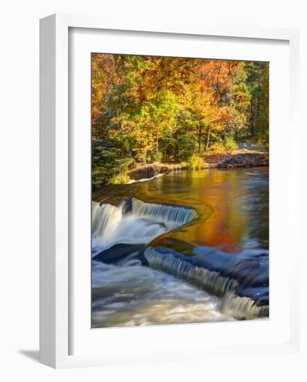 Michigan. Trees Reflect in Cascade Above Bond Falls, Ontonagon River-Julie Eggers-Framed Photographic Print