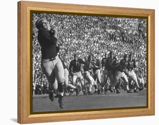 Michigan University's Bob Mann Catching a Pass From His QB Bob Chappuis-John Florea-Framed Premier Image Canvas