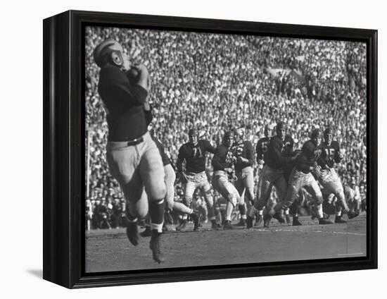 Michigan University's Bob Mann Catching a Pass From His QB Bob Chappuis-John Florea-Framed Premier Image Canvas