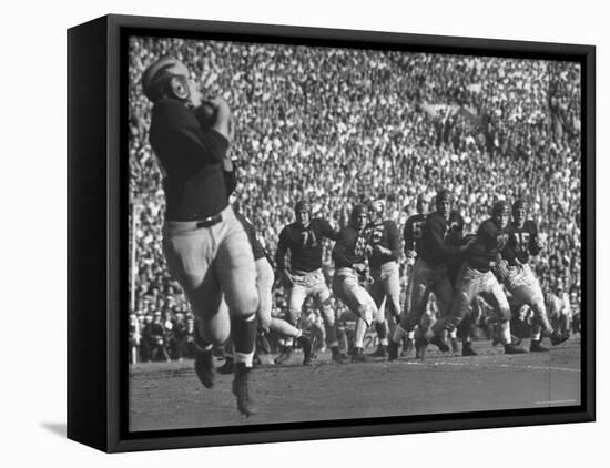 Michigan University's Bob Mann Catching a Pass From His QB Bob Chappuis-John Florea-Framed Premier Image Canvas