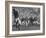 Michigan University's Bob Mann Catching a Pass From His QB Bob Chappuis-John Florea-Framed Premium Photographic Print