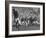 Michigan University's Bob Mann Catching a Pass From His QB Bob Chappuis-John Florea-Framed Premium Photographic Print