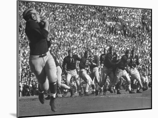 Michigan University's Bob Mann Catching a Pass From His QB Bob Chappuis-John Florea-Mounted Premium Photographic Print