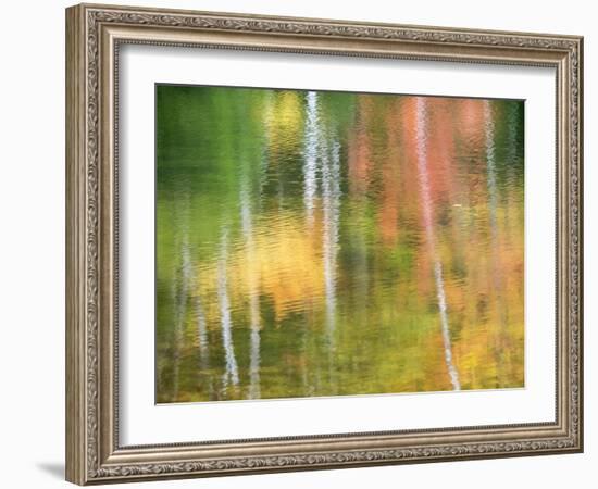 Michigan, Upper Peninsul. Reflection of Blurred Autumn Woodland-Julie Eggers-Framed Photographic Print