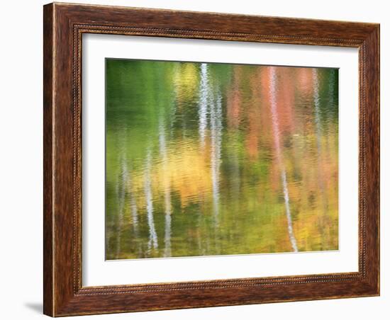 Michigan, Upper Peninsul. Reflection of Blurred Autumn Woodland-Julie Eggers-Framed Photographic Print