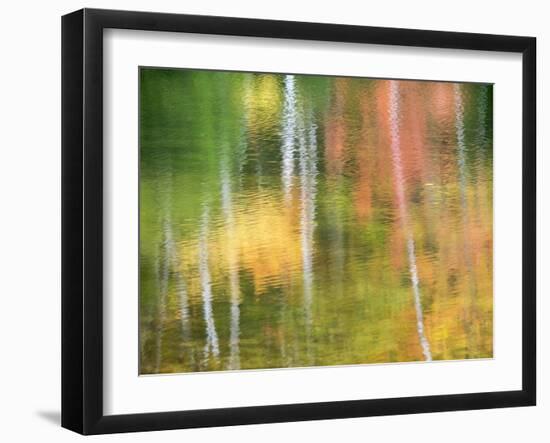 Michigan, Upper Peninsul. Reflection of Blurred Autumn Woodland-Julie Eggers-Framed Photographic Print